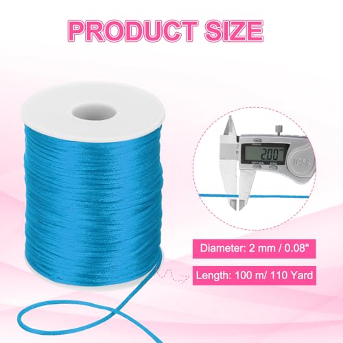 Cordon en nylon satiné bleu lac 2mm x 100m pour création de bijoux et macramé