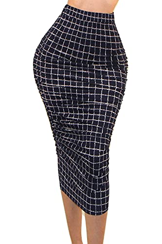 Vivicastle Women's USA Ruched Frill Ruffle High Waist Pencil Mid-Calf Skirt