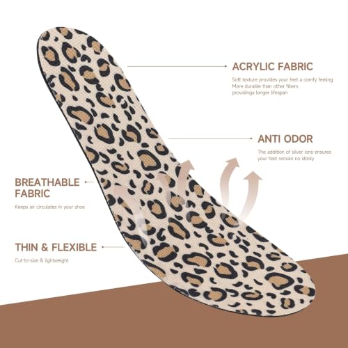 Image of Womens Shoe Insoles Anti Odor Thin Barefoot Inserts Size 9-13 | Breathable,Comfort Sockless Shoe Liner,No Show Socks,Machine Washable,Moisture Control,Cute,Everyday Insoles,Leopard Print