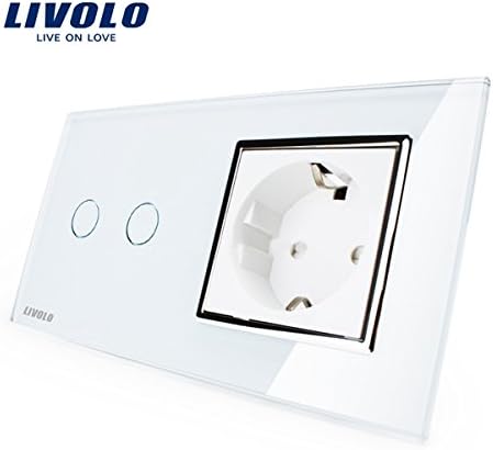 Livolo White Glass Touch Switch With EU Wall Socket VL-C702-11/VL-C7C1EU-11