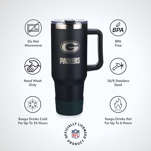Image of The Memory Company NFL 40oz Game Day Tumbler - Premium Stainless Steel Double-Wall Vacuum Insulated Travel Cup with Removable Silicone Base , Laser Engraved Team Logo, Hot & Cold Drinks