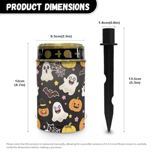 Image of Poceacles Flameless Candle Solar Powered Grave Outdoor Lights Cemetery Candle Flameless Fake LED Pillar Lights Outdoor Halloween Decoration, Cute Ghost Pumpkin Bat Print Black
