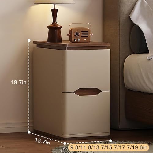 Stylish Wood Narrow Nightstand with 2 Drawers - Compact Bedside Table & Storage Cabinet for Bedroom, Living Room, Office - Durable Side Table for Small Spaces, 13.7in