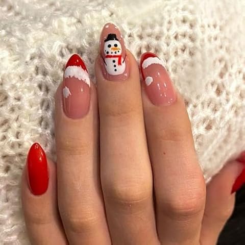 24pcs Christmas Press on Nails with Snowman Design Cover