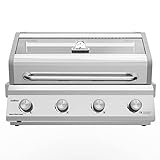 Grillfürst Gasgrill G401E - 4-Brenner Edelstahl, Einbau Gasgrill mit Sichtscheibe, Outdoorküchen Grill mit doppelwandigem Deckel und Edelstahl-Rosten, Built In Modell