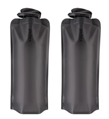 Vapur Collapsible Water Bottle With Carabiner, Compact Bottle Folds Flat For Hydration On The Go, Ideal for Traveling, Hiking or Camping, 34 Ounce, Blackout, Pack of 2