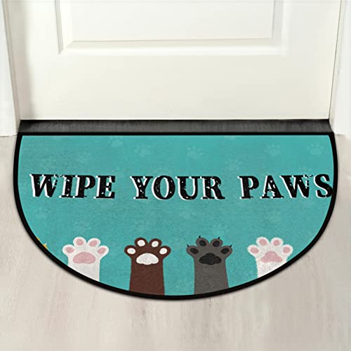 Cute Dog Paws Pattern Half Round Door Mat, Non-Slip Welcome Entrance Way Rug Semi Circle Front Doormats Washable Shoe Scraper Floor Mat Outdoor Rugs For Garage, Patio, High Traffic Area #TOP6