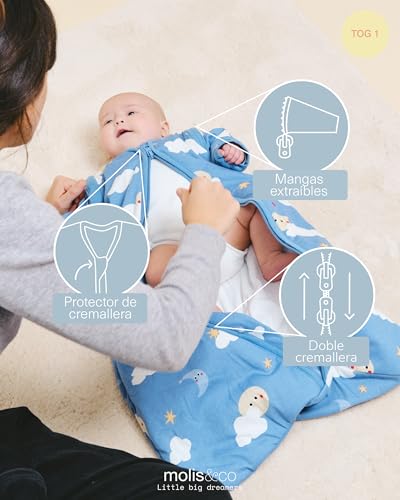 Miniatura 3 de Molis Co - Saco De Dormir Para Bebé 1.0 Tog Con Mangas Desmontables - Ideal Para Primavera Y Otoño - 100 Algodón Oeko-Tex 100 Good Night, 0-6 Meses