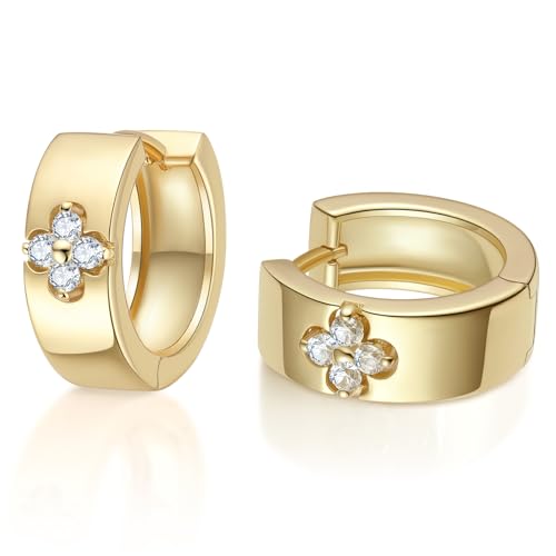 Clover Hoop Earrings for Women Gifts Nickel Free with Premium Emerald and Moissanite | Moissanite D Color VVS1 Clarity 3EX Cut | S925 Sterling Silver 18K Gold Plated Non Tarnish