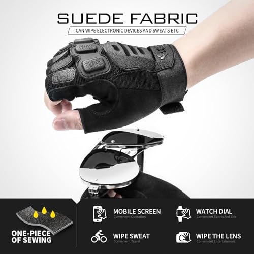 ZUNE LOTOO Fingerless Tactical Gloves for Men, Half Finger Motorcycle Gloves with Impact Protection, Black Palm Padded Work Gloves for Paintball Airsoft Range Tac Women(Medium) - Thumbnail 2