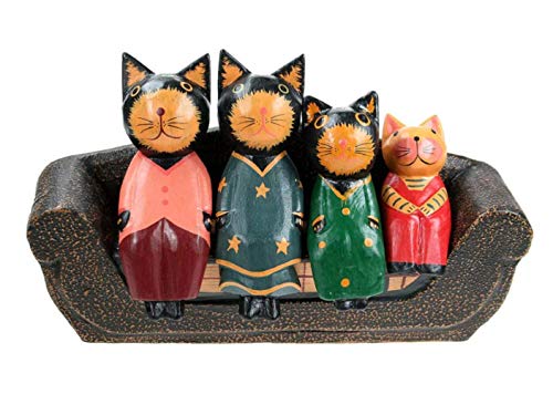 Figura decorativa de madera con diseño de gato de la familia de 4 en color marrón (22 cm)