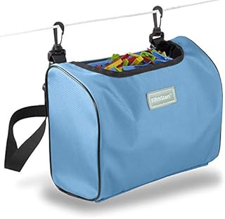 FifthStart Wearable Peg Bag With Double Clips, Shoulder & Waist Strap. Durable As A Peg Basket. An Ideal Mesh Based Peg Bag For Washing Line With Hanger. Holds 300 Pegs (Open Mesh Base, Beige)