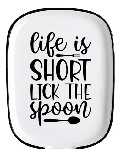 PWHINGN Engraved Ceramic Spoon Rest - White - Text Pattern - 4.48" W x 4.48" L - Dishwasher Safe - Ideal Gift