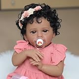 SCOM Realistic Reborn Baby Doll - 18 Inch Black African American Girl, Real Lifelike Dolls with Soft Weighted Body, Poseable Real Baby Reborn Gift Toy for 3+ Years Old Kids