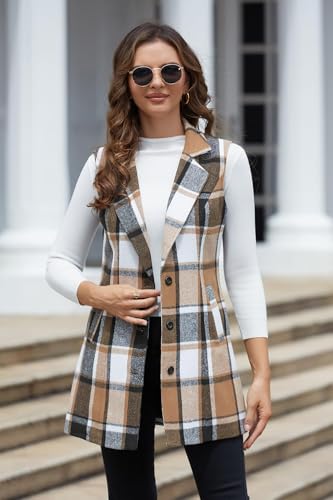Image of IDEALSANXUN Plaid Vest for Women Fall Winter Sleeveless Blazer Jackets