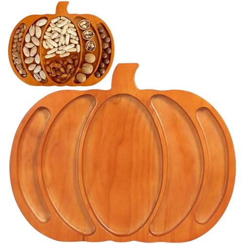 Autumn Harvest Wooden Pumpkin Serving Tray,15x11.8 Inches Snacks Fruit Meat Cheese Deli Plate,Split Dinner Plates for Halloween, Thanksgiving, Parties (Brown) Autumn Harvest Wooden Pumpkin Serving Tray,15x11.8 Inches Snacks Fruit Meat Cheese Deli Plate,Split Dinner Plates for Halloween, Thanksgiving, Parties (Brown)