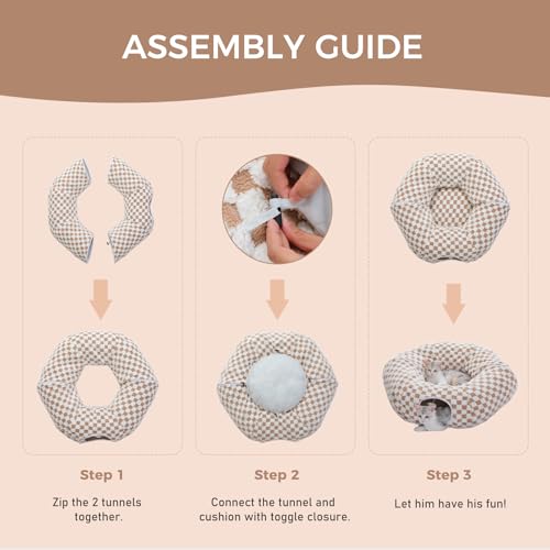 Image of PEQULTI Cat Tunnel with Cat Bed for Indoor Cats, Cat Play Donut Tunnel with Washable Soft Plush Mat, Round Tunnel Toys Cute Tube for Kittens, Puppies, Rabbits and Ferrets, Brown
