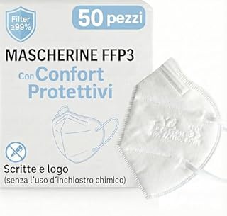 50 Mascherine FFP3 Certificate CE, Mascherina 5 Strati Senza Valvola, Maschera Facciale di Protezione da Polvere e Antiparticolato, Face Mask Protettiva Alta Efficienza di Filtraggio PFE≥99, 50 Pezzi