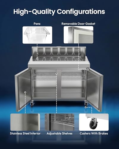 Image of 48 inch Commercial Sandwich Prep Table Refrigerator, 13 Cu.Ft