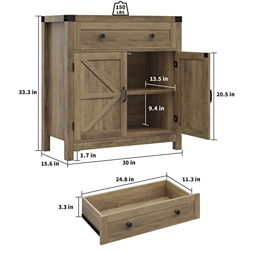 Hostack Coffee Bar Cabinet, Modern Farmhouse Buffet Sideboard With Drawer And Adjustable Shelf, Barn Door Storage Cabinet For Kitchen, Dining Room, Bathroom, Entryway, Rustic Brown #TOP2