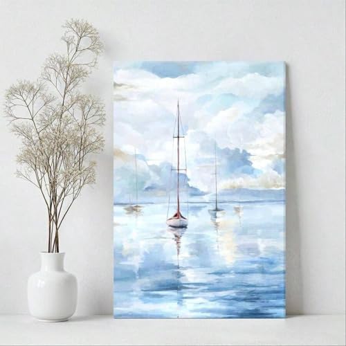 Tableau bleu sur toile avec cadre de 40 x 60 cm pour salon et chambre