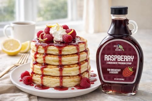 Image of Green Jay Gourmet Raspberry Syrup - 3 Ingredient Fruit Syrup - 2 x 8 Oz | Non GMO & Preservative Free, Perfect for Breakfast, Pancakes, Waffles, French Toast, Coffee, Drinks & Desserts