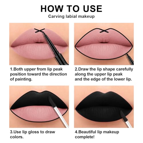 Image of evpct 3Pcs Dark Black Purple Royal Blue Matte Lip Liner and Liquid Lipstick Lip Stain Makeup Set Smudge Proof, 24 Hours Original Long Lasting Matte Lipstick Waterproof labial mate larga duracion 24