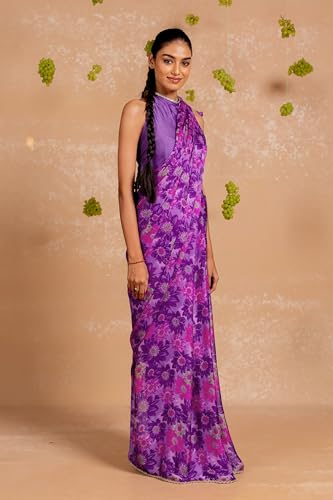 Image of MIRCHI FASHION Women Saree Chiffon Floral Printed | Breathable Festive Occasion Sari for Social Visits with Matching Blouse Piece