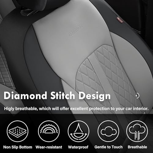 Image of Coverado Universal Leather Seat Covers Full Set for 5 Seats - Waterproof, Durable All-Weather Protector for SUV, Pickup Truck, Sedan （Black&Gray）