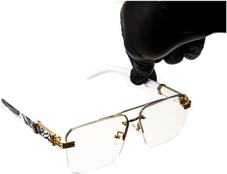 Men Women Designer Rimless Gold Frame Gray Marble Arm 90s Old School Rectangle Frameless Retro Trendy Cool Hip Hop Fashion Square Eye Glasses Clear Tint Glasses