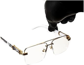 Men Women Designer Rimless Gold Frame Gray Marble Arm 90s Old School Rectangle Frameless Retro Trendy Cool Hip Hop Fashion Square Eye Glasses Clear Tint Glasses