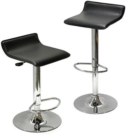 Ergode Taburetes giratorios ajustables de obsidiana de madera, juego de 2 – asiento de PVC negro, base de metal – altura ajustable, giro de 360