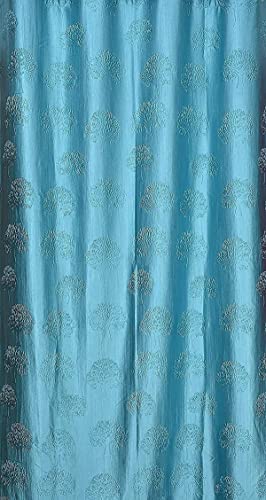 Image of Polyester Premium Tree Design Punching Screen for Home Office | Parde for Living Room Bedroom | Window Curtains 5 feet Long Set of 4 | Eyelet Rings | Blue Curtains
