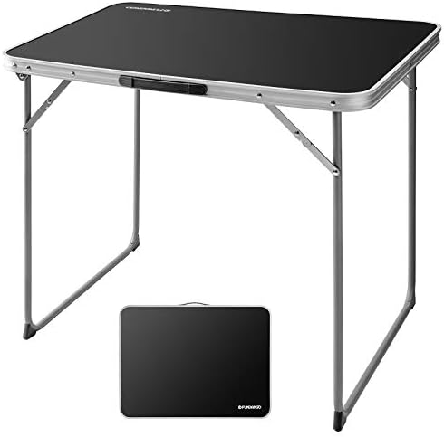 FUNDANGO Folding Table, Portable Picnic Camping Table, Reinforced Steel Frame Folding Card Table with Handle, Easy to Carry and Clean, Great for Outdoor Beach BBQ Backyard, Black