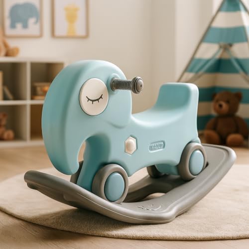 Image of PLAYGRO 3 in 1 Tusker Elephant Ride-On, Rocker Toy with Balancing Board for Kids, Toddler | Baby Rocker Ride-On Toys | Indoor /Outdoor Rider | Age-2+ Year (Blue)