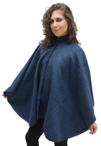 Alpaca Wool Cloak Wrap Cape Poncho, Steel Blue