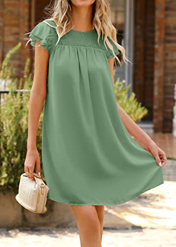Image of KIRUNDO Wedding Guest Shift Dresses for Women Short Spring Summer Ruffle Cap Sleeve Chiffon Babydoll Flowy Mini Sundress