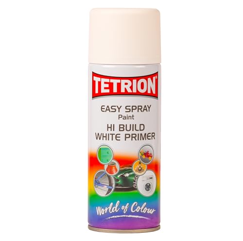 Image of Tetrion Easy Spray Paint Primer - Hi-Build White 13.5 oz (Pack of 6) - Fast-Drying Multi-Surface Priming Spray Paint for Metal, Wood, Plastic & Glass - Indoor /Outdoor, 400ml