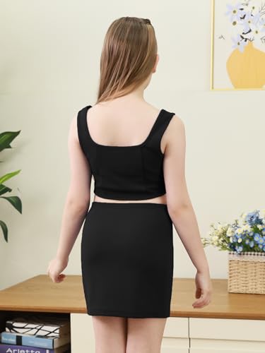 Image of GORLYA Girls Skirt Sets Sleeveless Casual Summer Crop Tank Tops and Bodycon Short Pencil Skirt 2PCS Outfit Clothes 6-14Y