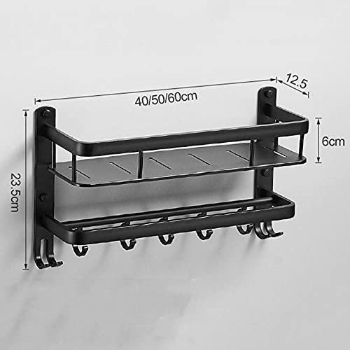 Duschablage schwarz Duschablage ohne Bohren Badezimmerregal selbstklebend mit Haken Wandmontage Raum Aluminium für Badezimmer Küche-B1 Schicht 40cm
