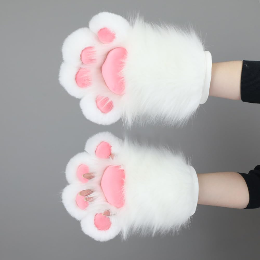 Cute Wolf Paw Gloves Faux Fur Cat Paw Fingerless Mittens for Fancy Party Cosplay Costume Accessories