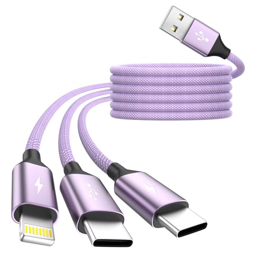 Image of 3 in 1 USB Cable with 2 USB-C /IP Port, Multi Charging Cables for Multiple Devices, USB C Splitter Cable, Multiple Charger Cord Travel Car Accessories for iPhone17-8, Androids iPad and More(1 Pack 4FT)