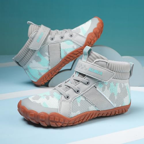 Image of KUBUA Kids High Top Barefoot Shoes Boys Girls Minimalist Zero Drop Sneakers | Wide Toe Box, Padded Collar for Ankle Support, Non-Slip, Hiking, Tennis, Walking, School, Wrestling, Gym, Little Kid, Big Kid