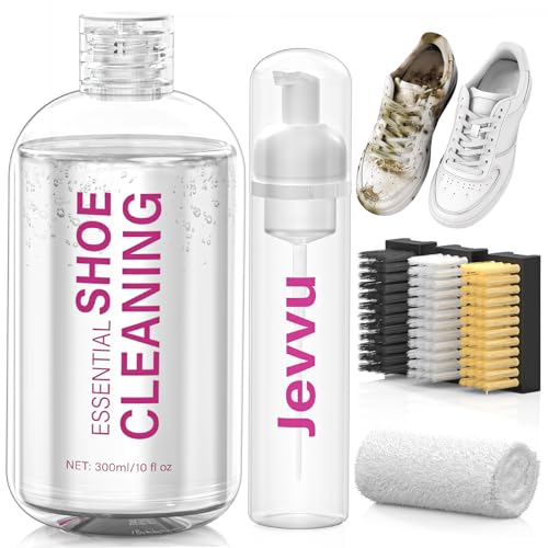 Jevvu White Shoe Cleaner Kit with Whitener for Dirt, Stains & Yellowing