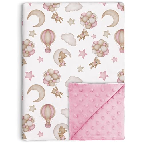 Image of Bear Baby Blanket for Unisex Boys Girls, Pink Bear Toddler Soft Minky Blanket with Double Layer Dotted Backing, Nursery Newborn Baby Crib Receiving Blanket, 30"x40"