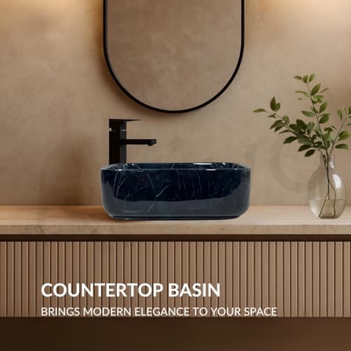 Image of Artiva Ceramic Wash Basin /Tabletop Washbasin For Bathroom,12 inchx16 inch /Small Countetop Bathroom Basin /Table Top Basin For Home,Office,Hotel /Rectangle Glossy Sink (Lina Black,12x16 Inch)