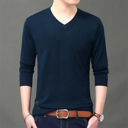 2024 Men's V-Neck Pullover Sweater Autumn Solid Color Casual Fashion Knitted Sweater4