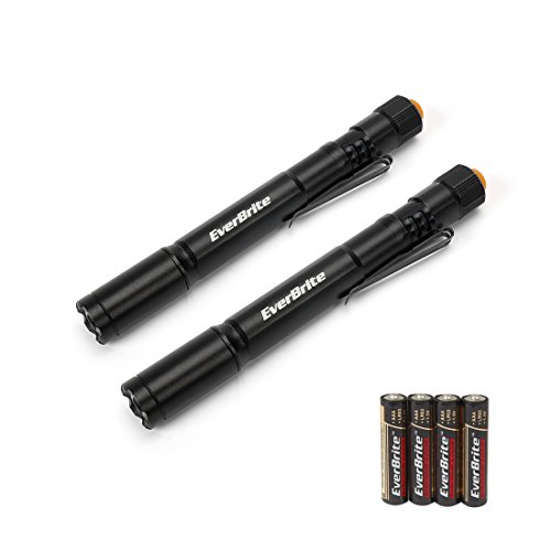 EverBrite Pen Light, 2-Pack Pocket LED Flashlights with Clip, Penlight for Indoor and Outdoor Use, Hiking,Camping,Inspection,Work, Repairing, Batteries Included