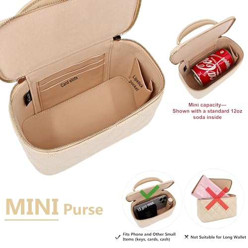 Image of M-ioi-M Small Genuine Leather Purse Quilted Crossbody Bag for Women, Mini Top-Handle Shoulder Handbag w /Gold Chain Strap