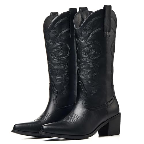 Image of Cowboy Boots for Women, Pointed Toe Chunky Heel | All-day walking comfort design, versatile for daily outfits, country music festivals and western style occasions